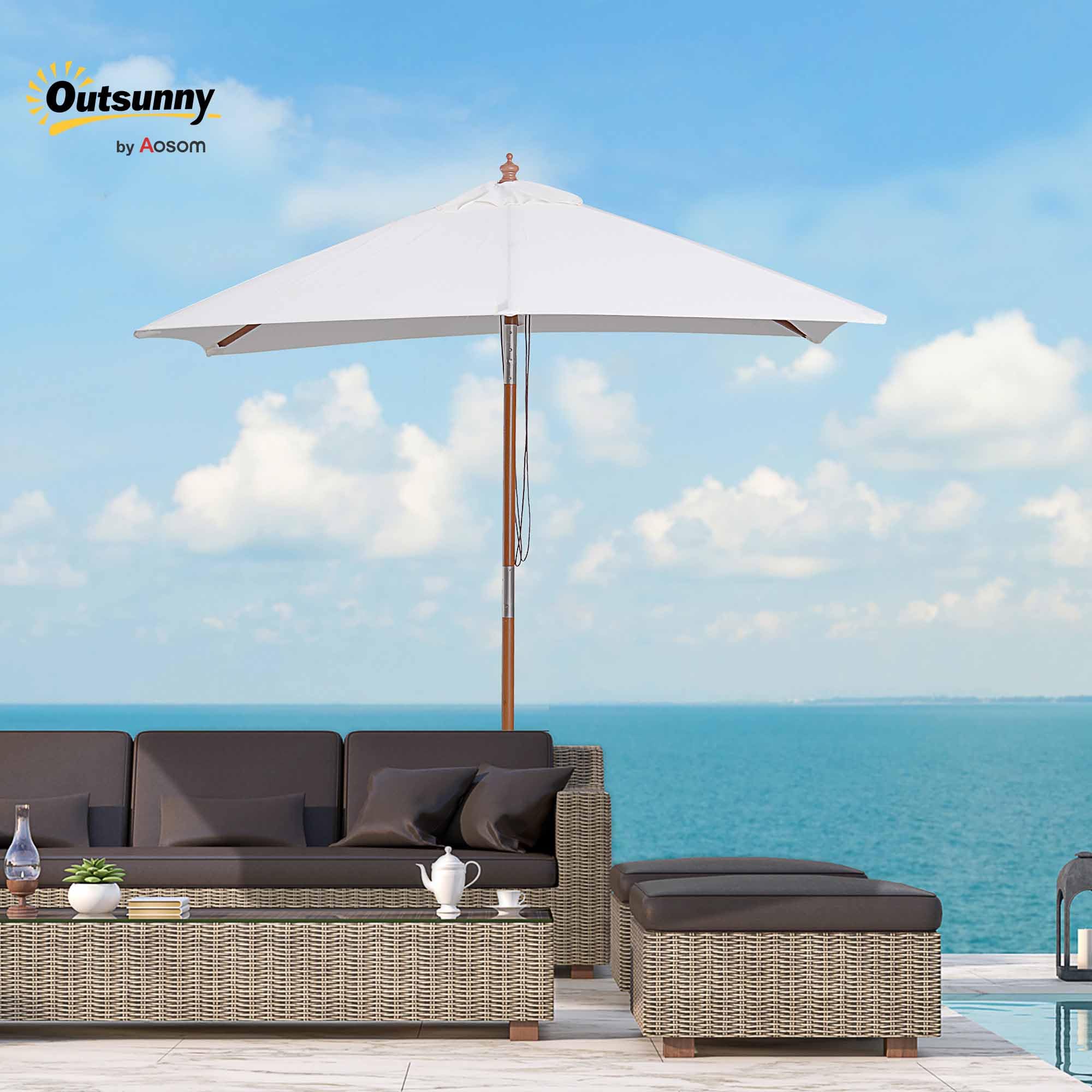 Outsunny Parasol de jardin extérieur Parasol rectangulaire inclinable bois polyester haute densité 2L x 1,5l x 2,3H m crème