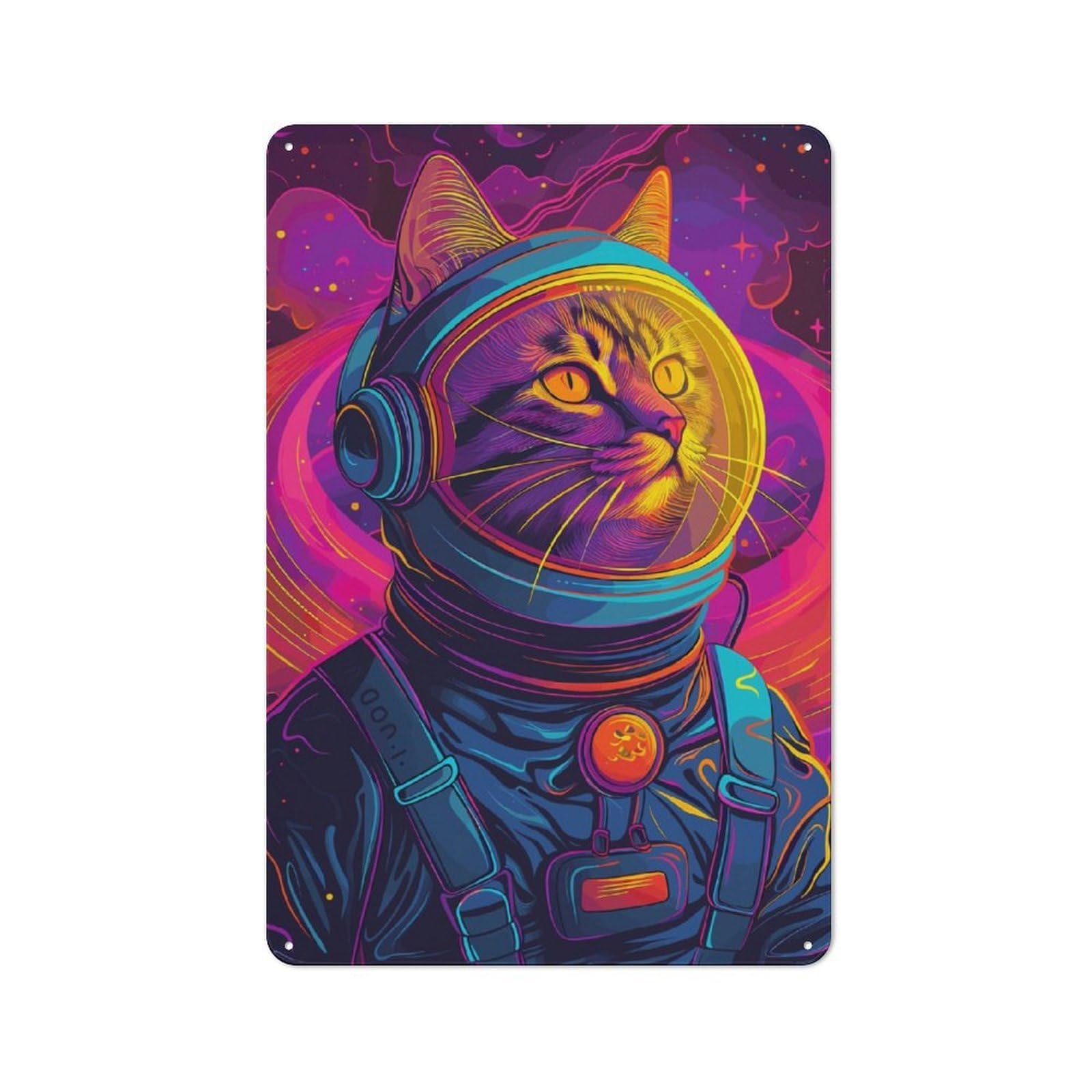 Junmoney Astronaut Space Cat Animal Everyday Metal Gift Sign 30X20cm, Room Wall Plaque For Home, Shop, Pub Or Studio Wall