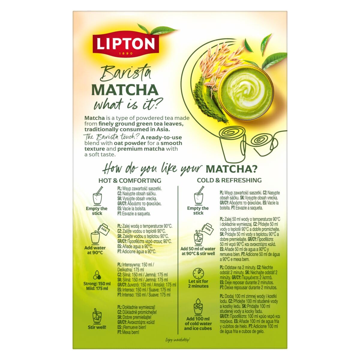 Lipton Matcha Latte Original con Avena Sin Azúcar 6 Sticks