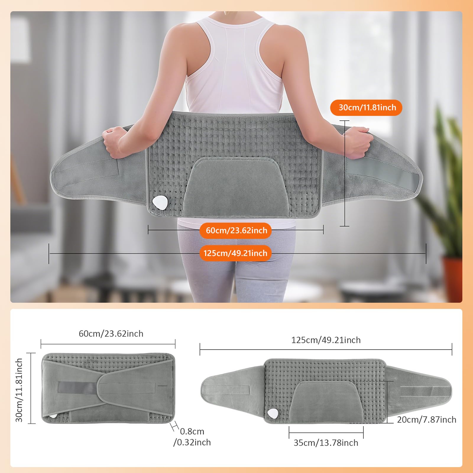 Cuscino termico elettrico con 10 livelli di temperatura e spegnimento automatico, riscaldamento rapido, lavabile in lavatrice, coperta termica per schiena, lombare, addome, spalla