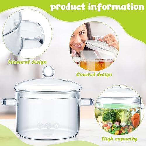 Miniatura 3 de Uiifan Juego de 2 ollas de vidrio con tapa y asa, resistentes al calor, 44 onzas y 50 onzas, juego de utensilios de cocina de vidrio transparente