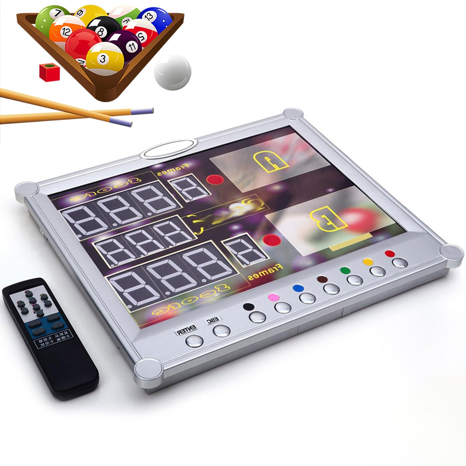 Wall-Mount & Tabletop LED Digital Scoreboard for Snooker, Billiards, Pool Tables - Electronic 0-199 Scoring with Remote Control, Game Room & Home Use