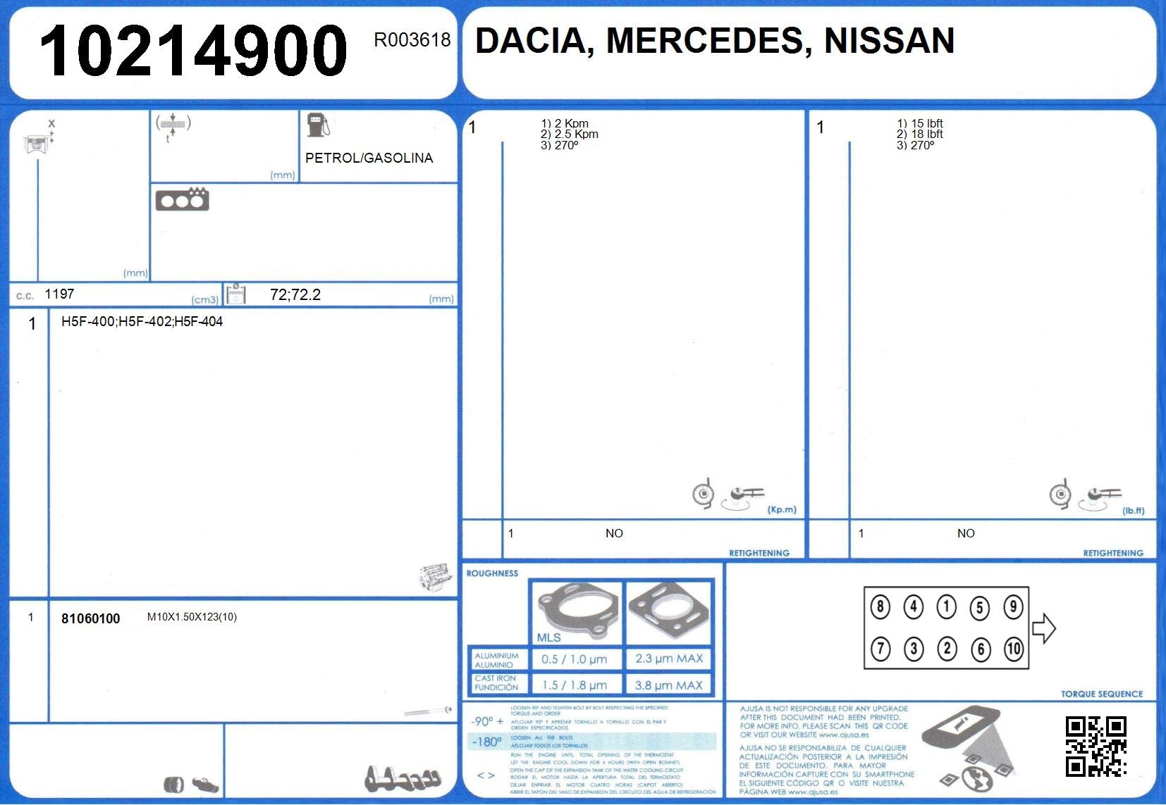 AJUSA 52400400 Kit guarnizioni Testata con guarnizione testata con guarnizione tenuta stelo valvola