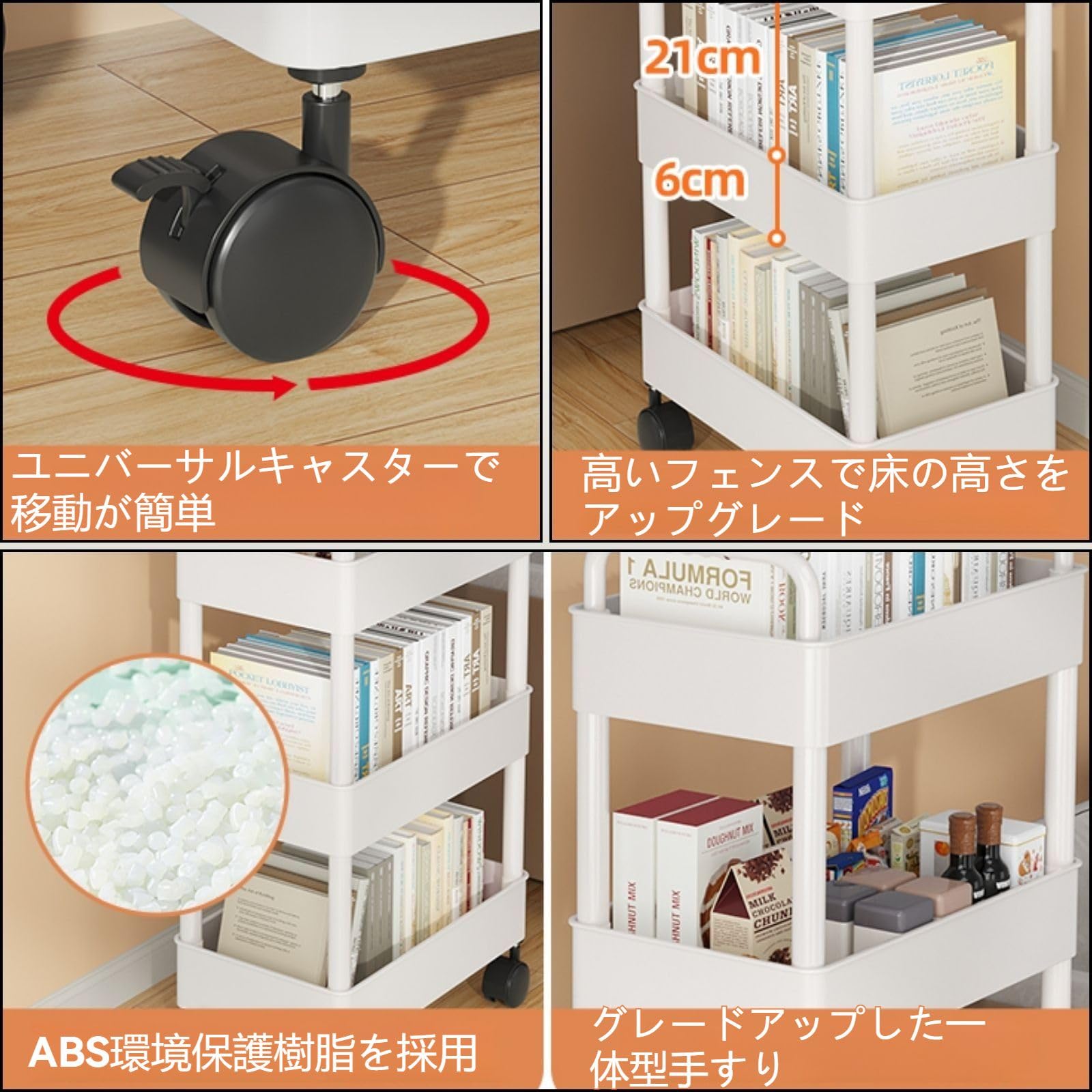 キャスタートロリー 2段 ホワイト Amazon｜YKleague,ラック 2段キャスター,キャスター 付,に