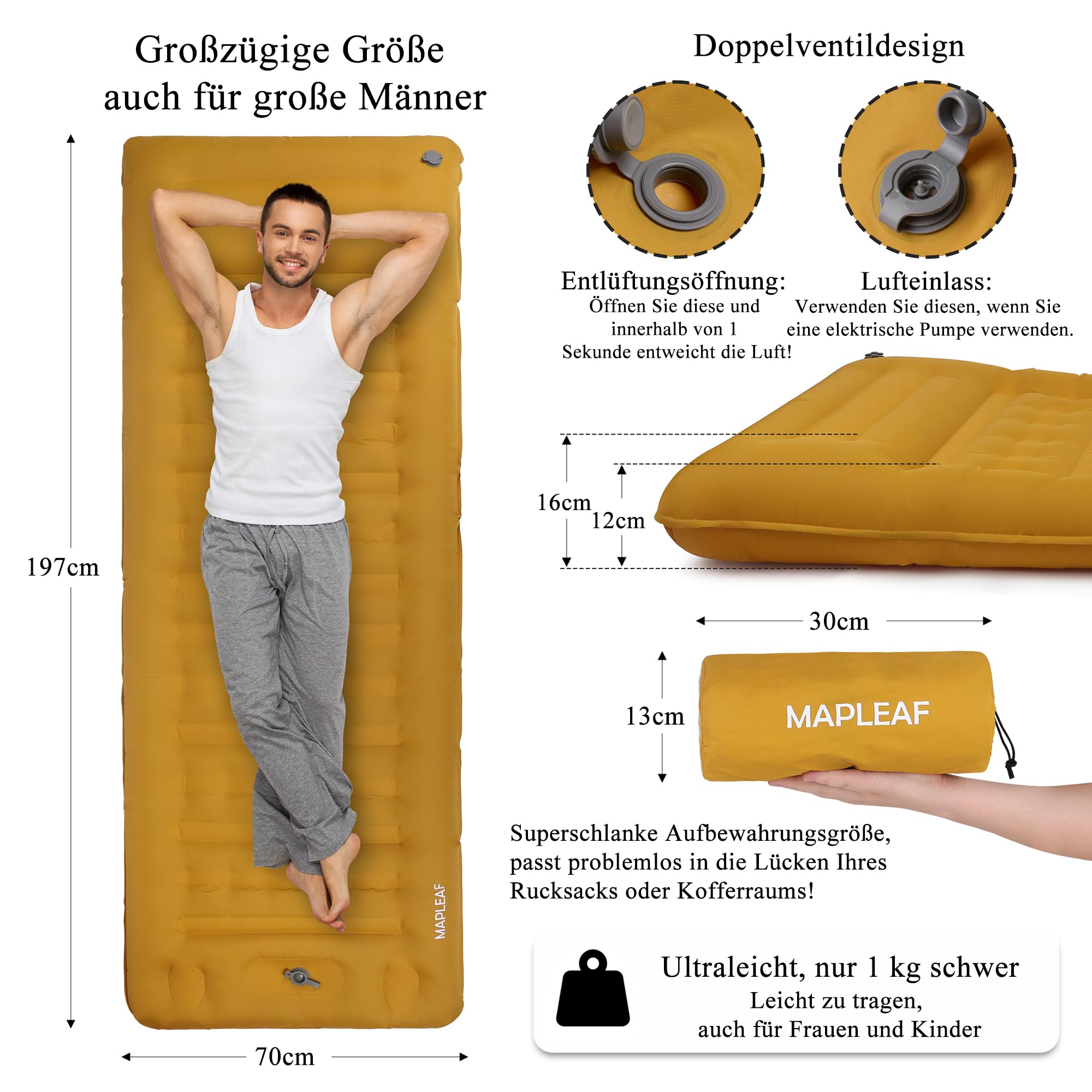 Materac dmuchany, tryb nożny, 12 cm grubości, na kemping, do spania w samochodzie, ochrona przed katastrofami, gruby z poduszką, ultralekki, kompaktowy, wodoszczelny, do wspinaczki górskiej