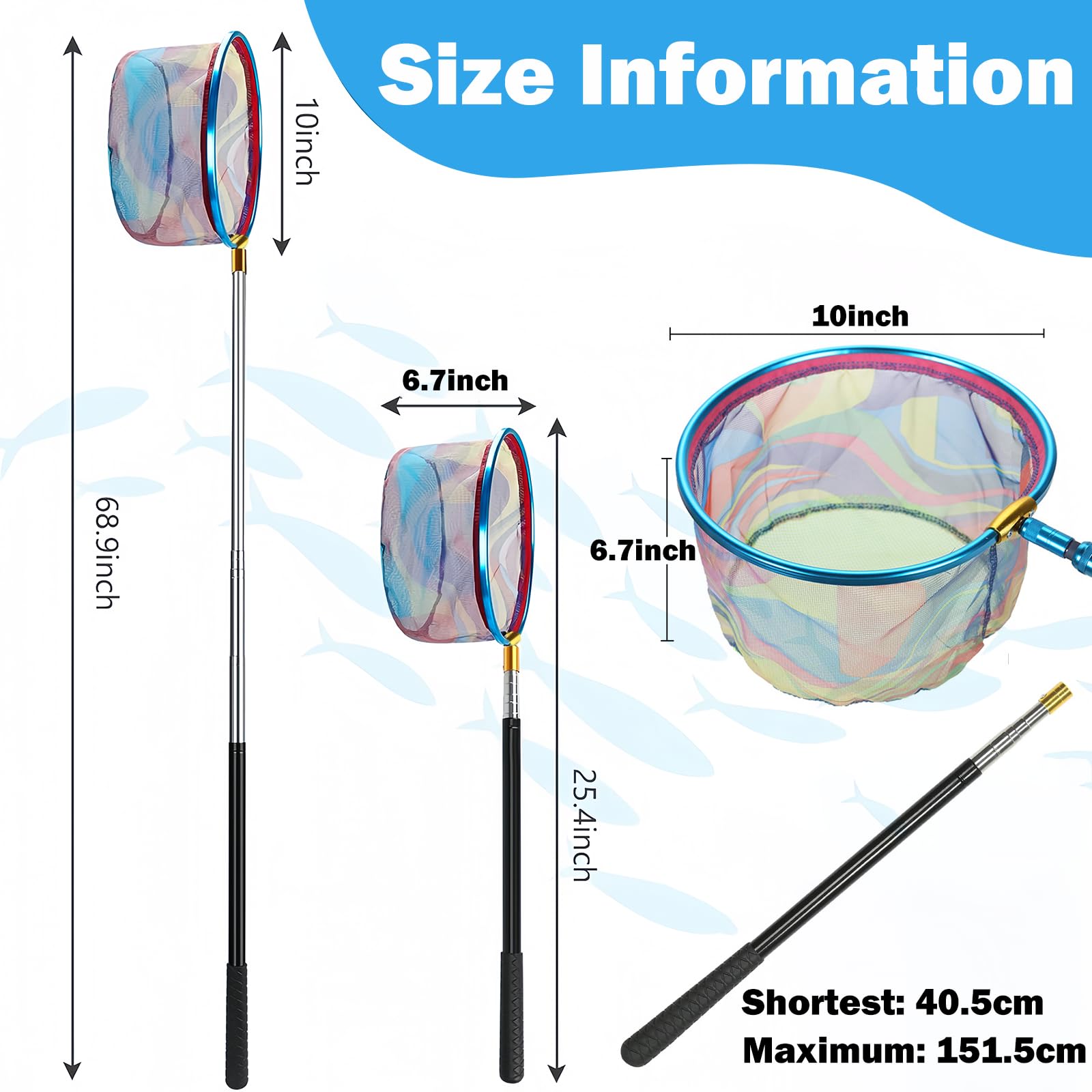 Red de Acero al Carbono Red de Pesca Cazamariposas, Redes Telescópicas Pesca Red Niños de 52 a 88 CM Adecuada para Atrapar Insectos, Pescar, Nadar en la Piscina, Actividades al Aire Libre, Etc