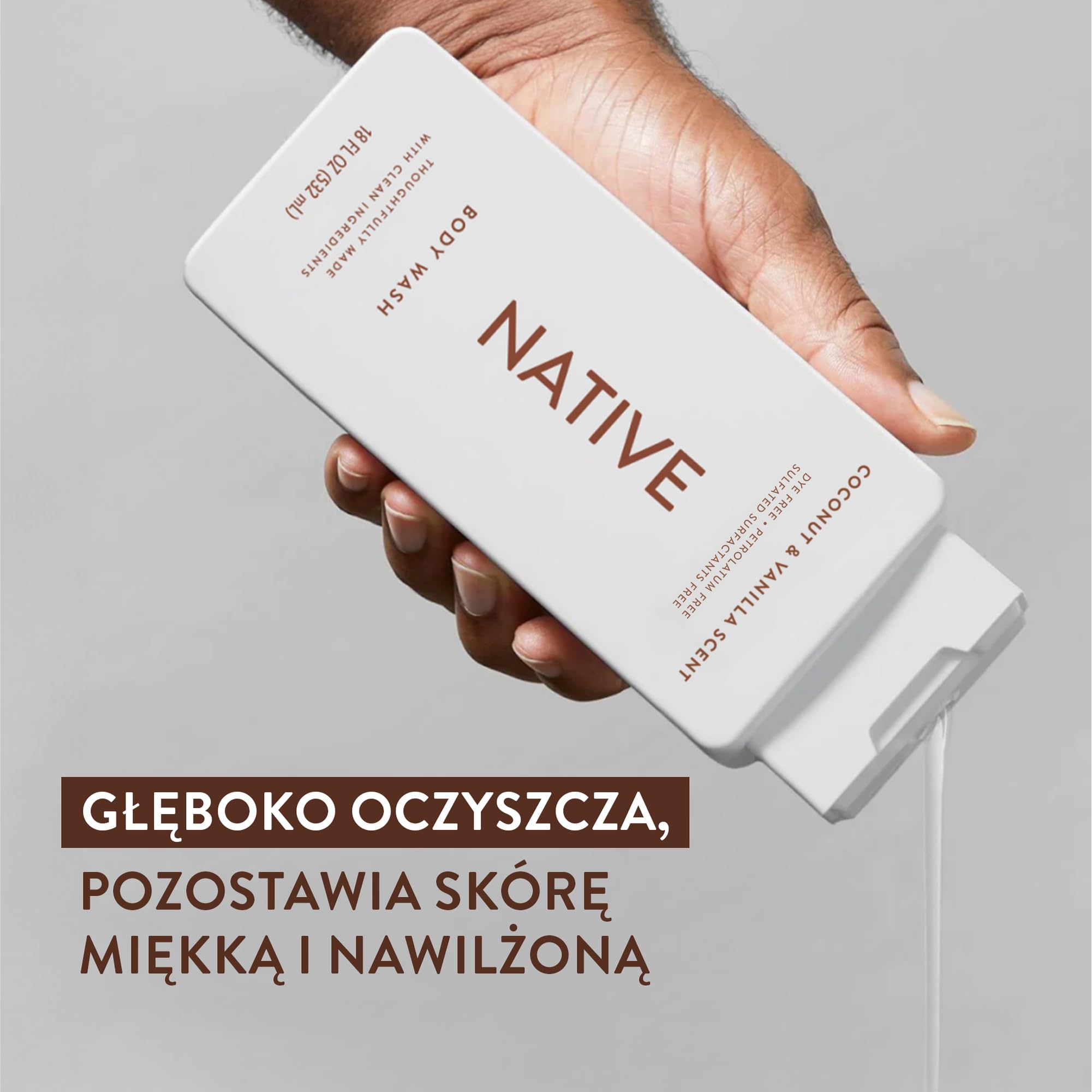 Native żel pod prysznic i płyn do mycia ciała dla kobiet i mężczyzn - bez siarczanów i barwników - mydło o zapachu kokosa i wanilii - delikatna formuła dzięki składnikom roślinnym (532ml)