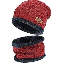 SPANCO Winter Knit Beanie Cap Hat Neck Warmer Scarf Set for Men & Women (2 Piece) (Color : Red) Perfect