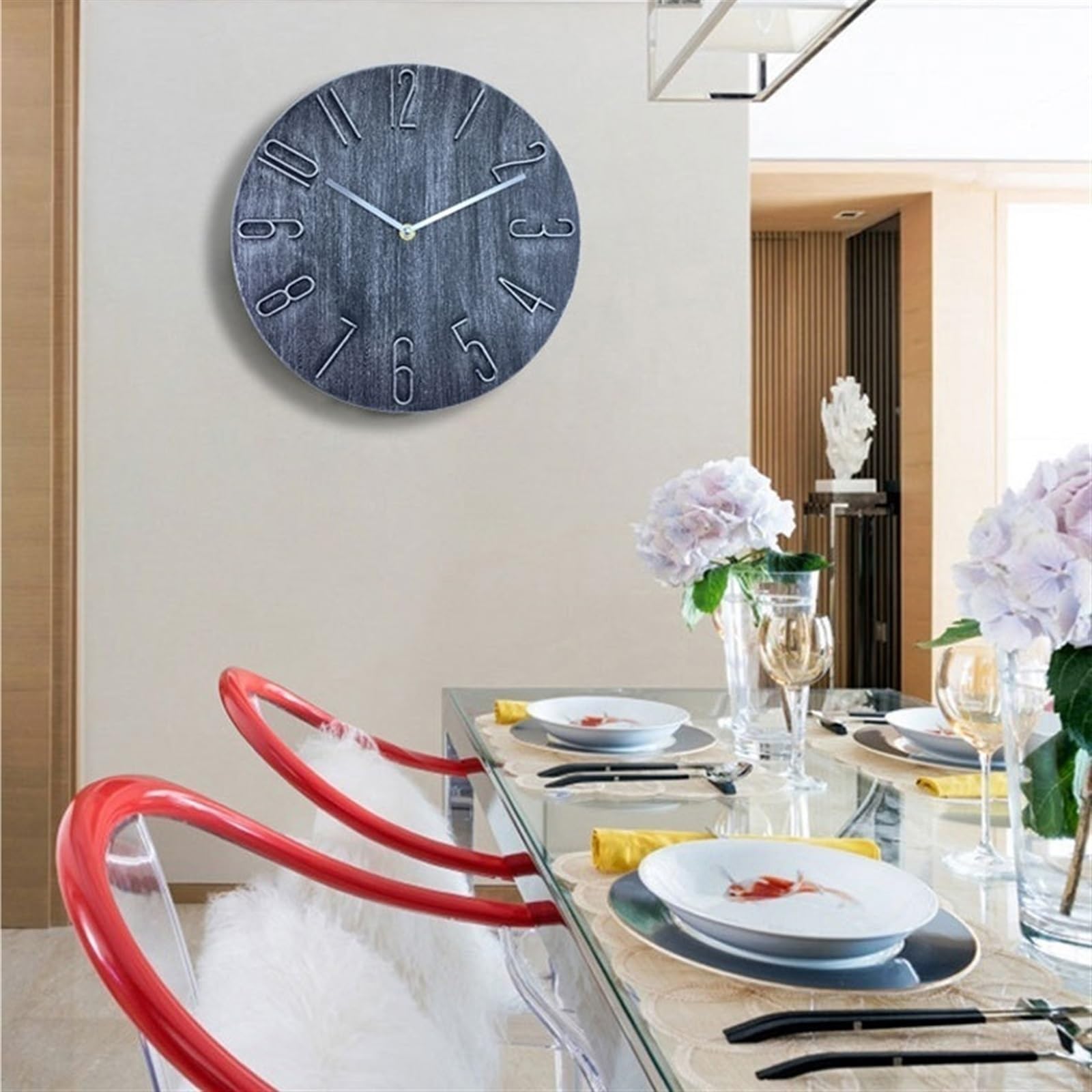 Wanduhr Moderne einfache leichte Luxus Wohnzimmer Studie Schlafzimmer Quarz Wand-montiert kreative stille runde Wanduhr(Purple)
