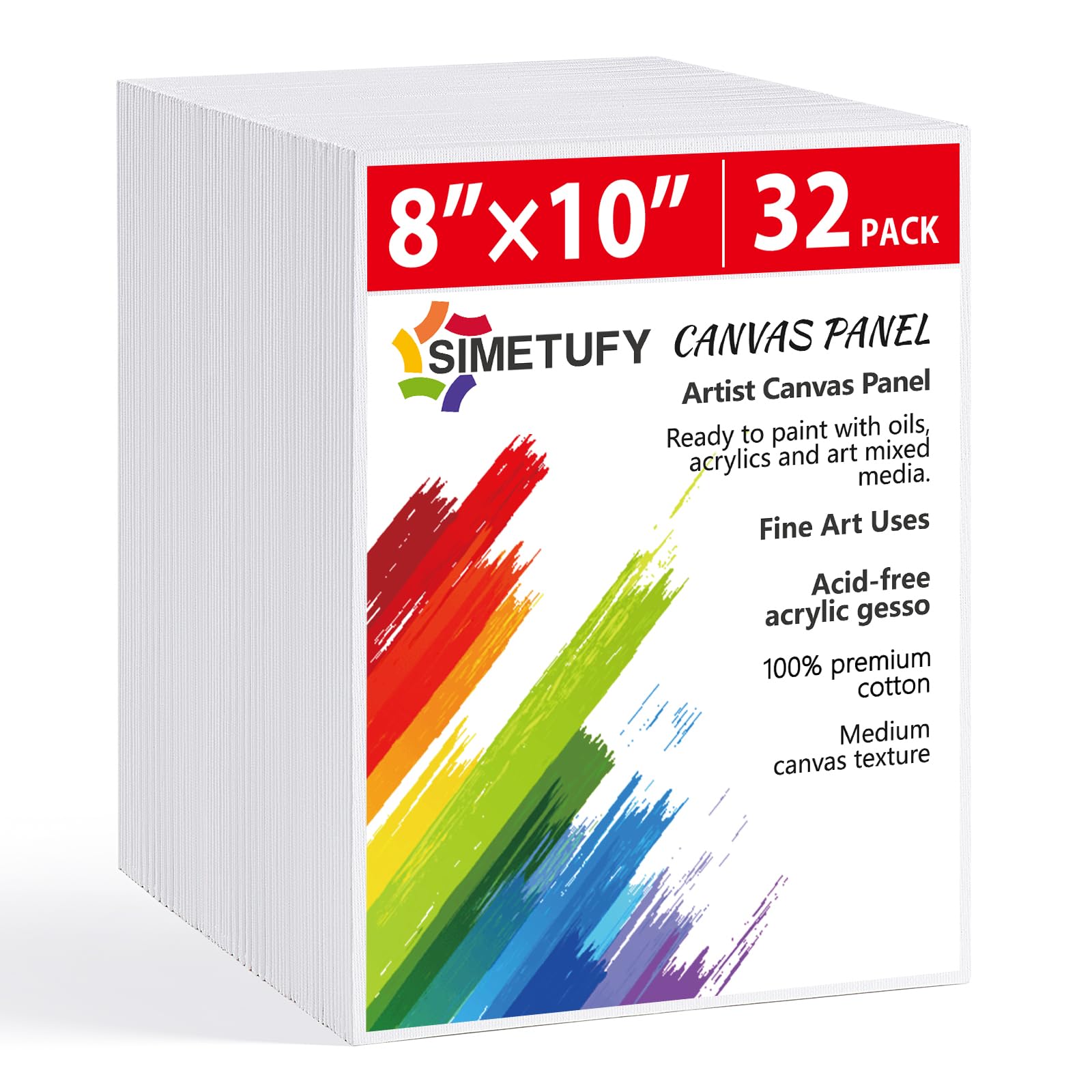 Simetufy 32 Pack 8x10 Inch Paint Canvas Boards for Painting, Small Blank Canvas Panels Gesso Primed Acid-Free 100% Cotton for Acrylics Oil Watercolor Tempera Paints