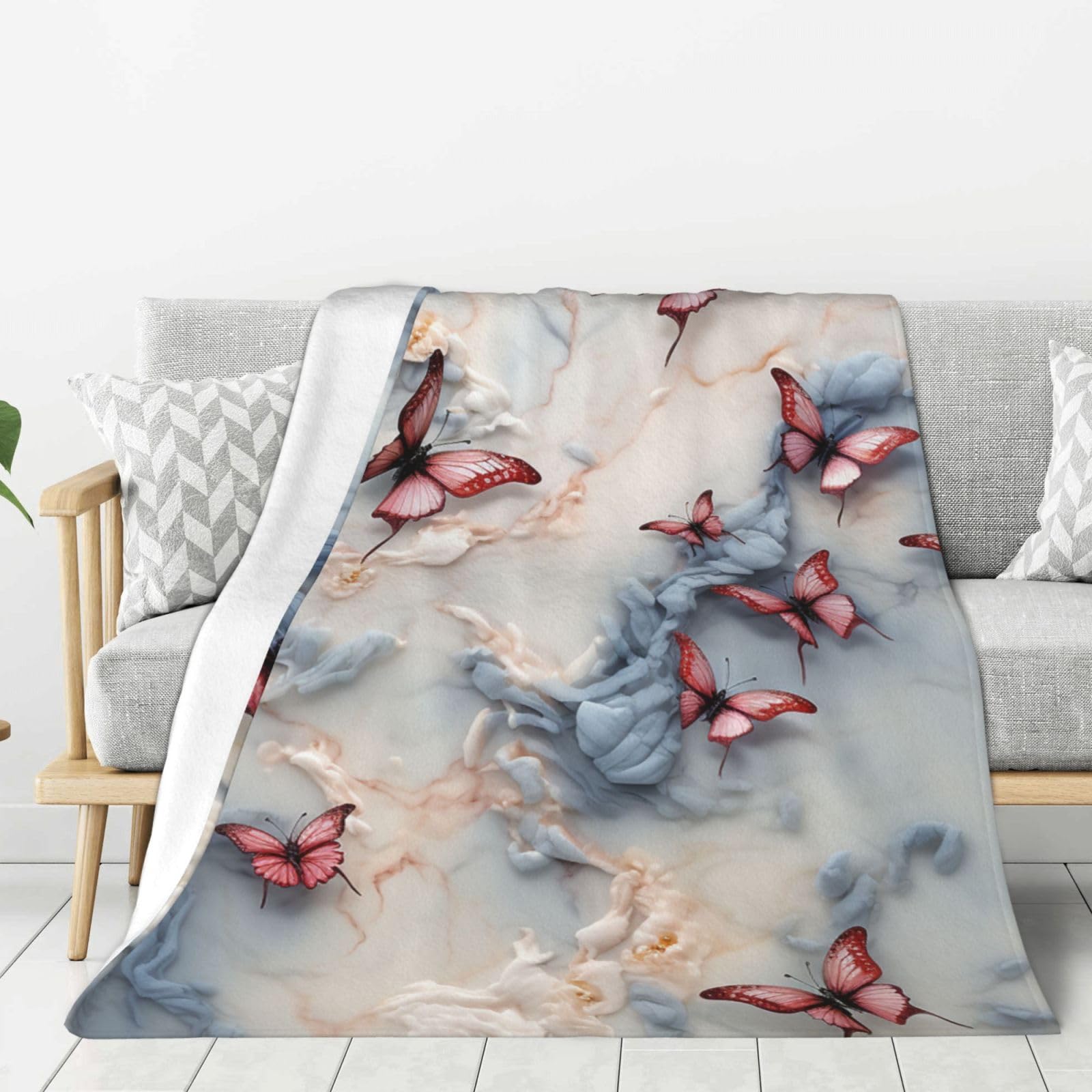 Couverture polaire douce marbre et papillon, l'idée cadeau parfaite pour lit