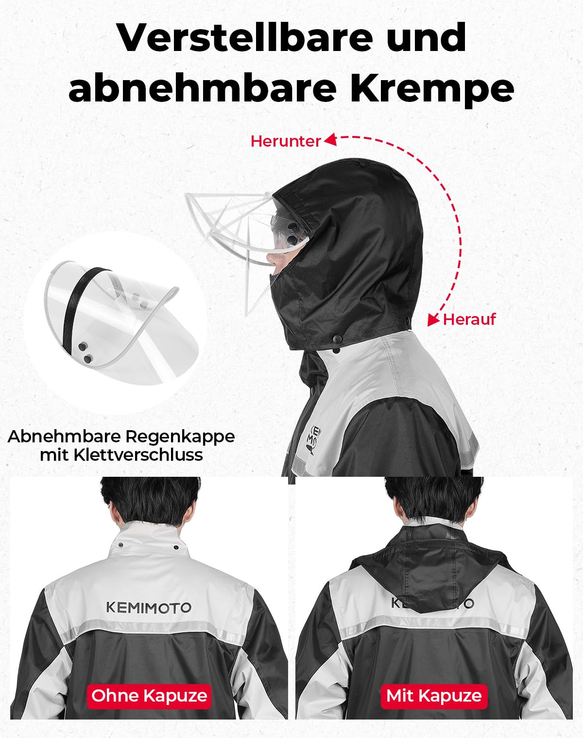 KEMIMOTO Regenanzug für Herren, Wasserdichter Regenmantel, Atmungsaktiv Regenbekleidung Regenjacke für Camping, Wandern, Reisen, Radfahren