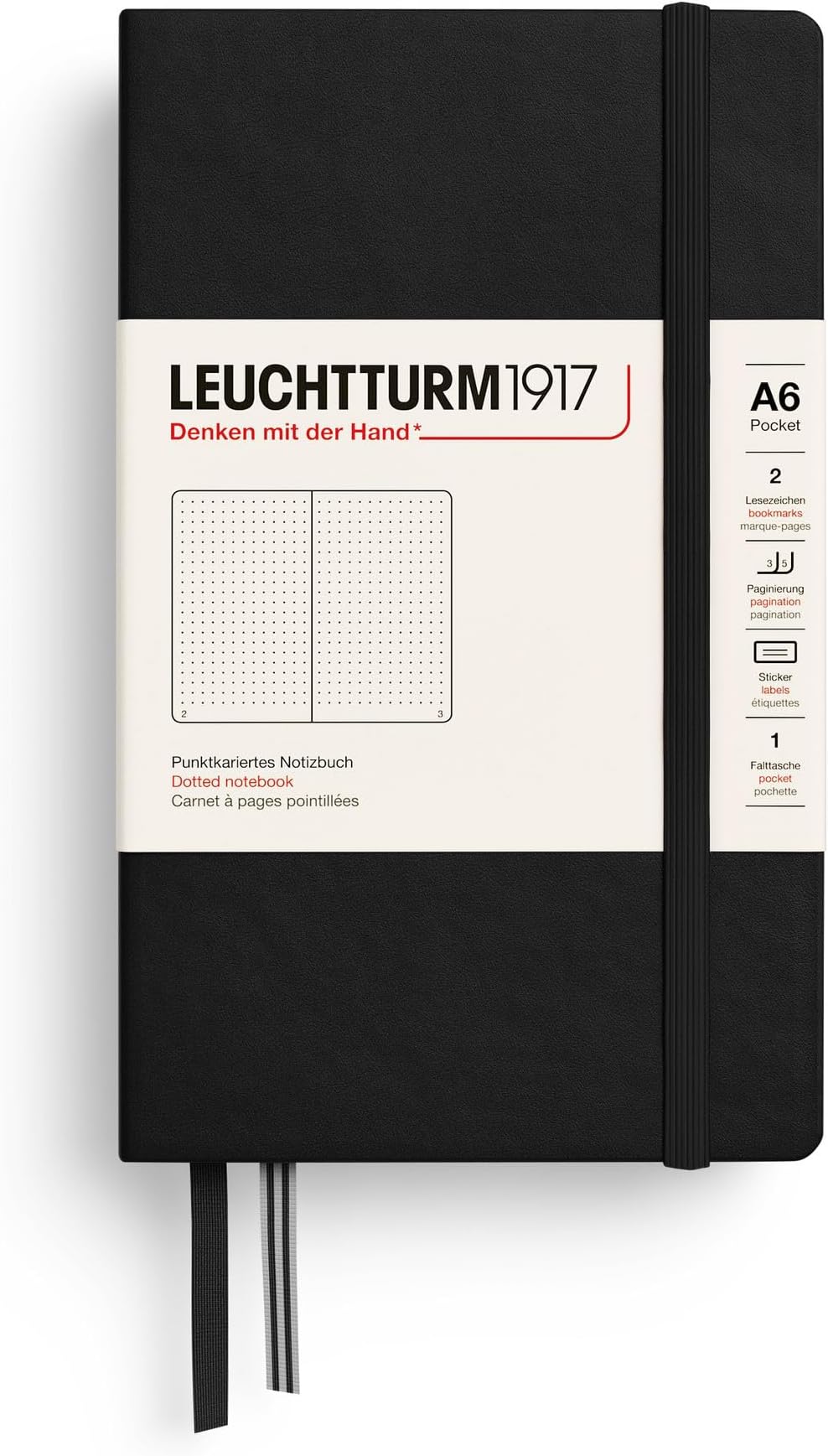 Leuchtturm 90mm x 150mm A6 Pocket Dots Notebook - Black