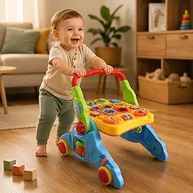 Andador e Mesa Didática Musical 4 em 1 com Som Luz e Encaixes para Bebês Brinquedo Educativo Infantil Multiatividades