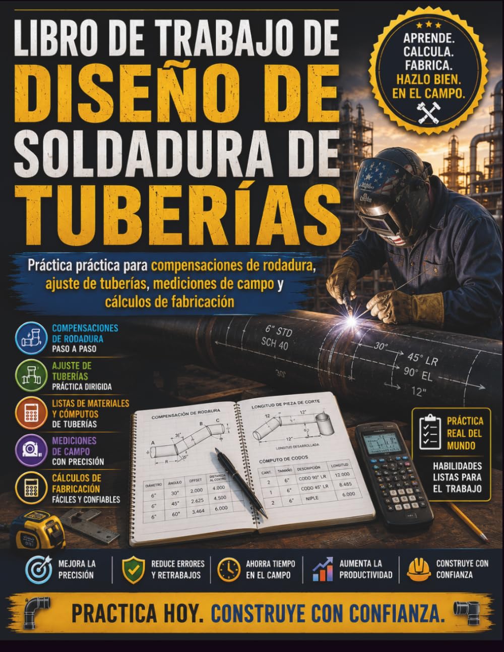 Libro de trabajo de diseño de soldadura de tuberías: Práctica práctica para compensaciones de rodadura, ajuste de tuberías, mediciones de campo y cálculos de fabricación
