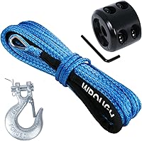 Vista 10 de Kit de cuerda de cabrestante sintética de 3/16 pulgadas, 3/16 pulgadas x 50 pies, 8500 libras de fuerza ATV línea de cuerda con gancho de acero