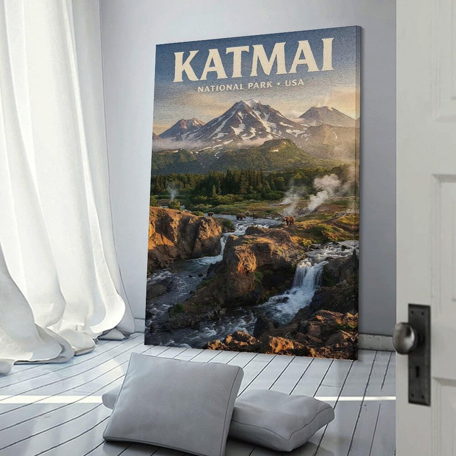 Junmoney Katmai National Park Travel Wall Decor Canvas Print, 12x18inch(30x45cm), for Bedroom, Lounge Or Dressing Area, Decorative Wall Art for Cosy Rooms