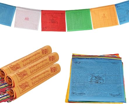 Plus Tard 80-Pack Tibetan Buddhist Prayer Flags, 9.5 x 11 Inch | Colorful Satin Symbols Flutter Indoors or Outdoors to Create a Calm Setting for Meditation, Gardens and Spiritual Spaces