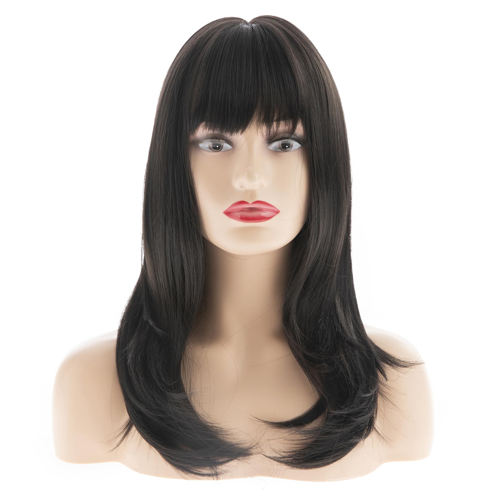 Baruisi Long Straight Black Wig with Bangs Synthetic Natural Black Soft Hair Wigs for Women Daily Party Use,20inches - Image 2