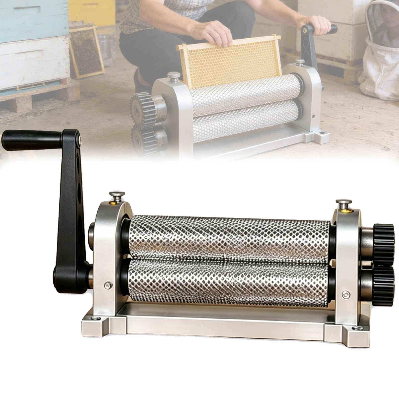 Pnpaea Honeycomb Printing Stamper, Aluminum Alloy With Engraved Rollers for Producing Honeycombs, Beeswax Sheets, and Mill 5.1mm for Beekeeping 4.9mmAperture