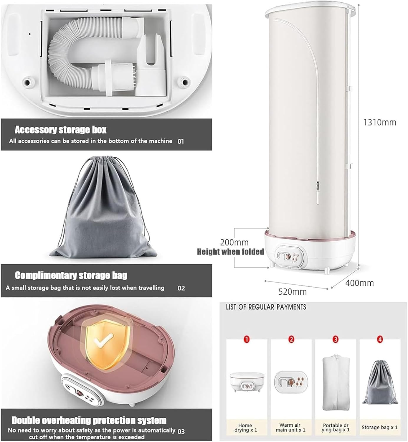 Electric Clothes Dryer, Foldable Heated Clothes Airer, 6H Timing, 400W Portable Travel Drying Machine, for Apartment, Indoor