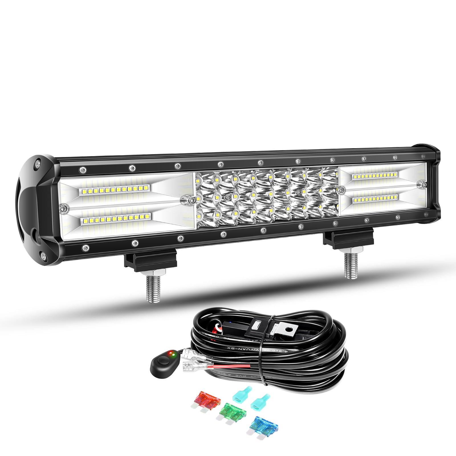 Willpower 15 Inch LED Light Bar - Spot Flood Combo, 21600lm, 12V, With Wiring Harness - Off Road Lights, Work Driving Light, Fog Lamps for Truck, Car, ATV, SUV