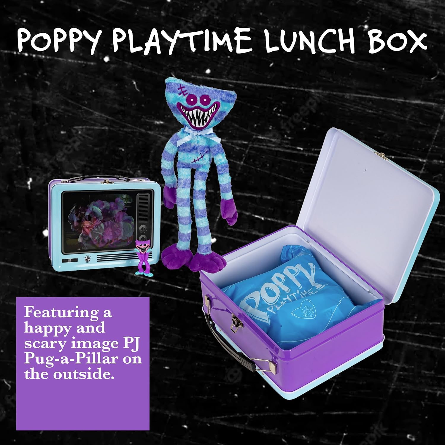 Poppy Playtime Huggy Wuggy & Friends PJ Pug-a-Piller Tin Collectors Bundle – Enthält Plüsch, Figur, Mini-Poster und Lunchbox