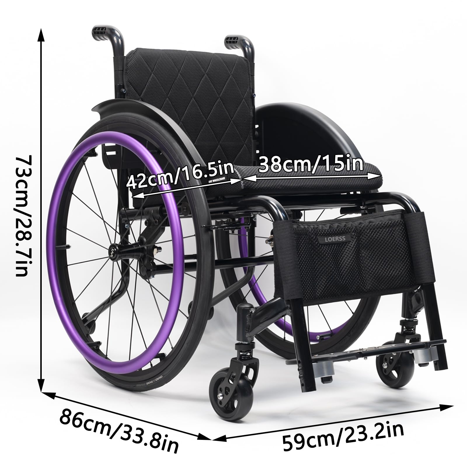 Fauteuil Roulant De Sports Légers, Fauteuil Roulant All Terrain, Fauteuil Roulant en Aluminium Détachable, Fauteuil Roulant Autonome Portable, pour Les Jeunes, Adultes(38cm/15in,Black)