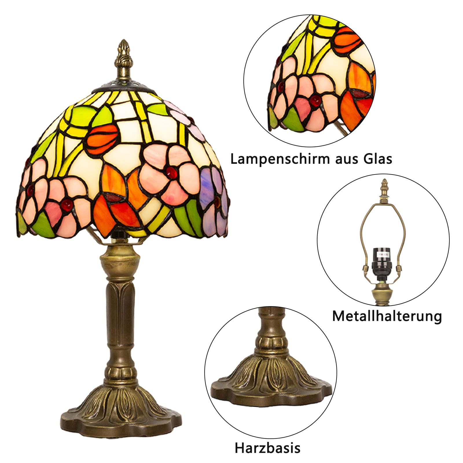 Tiffany Tischlampe,8 Zoll Retro Stained Glass Lamp Für Wohnzimmern,Lesezimmern,Schlafzimmern Und Arbeitszimmern Verwendet (Vierblättrige Blume)