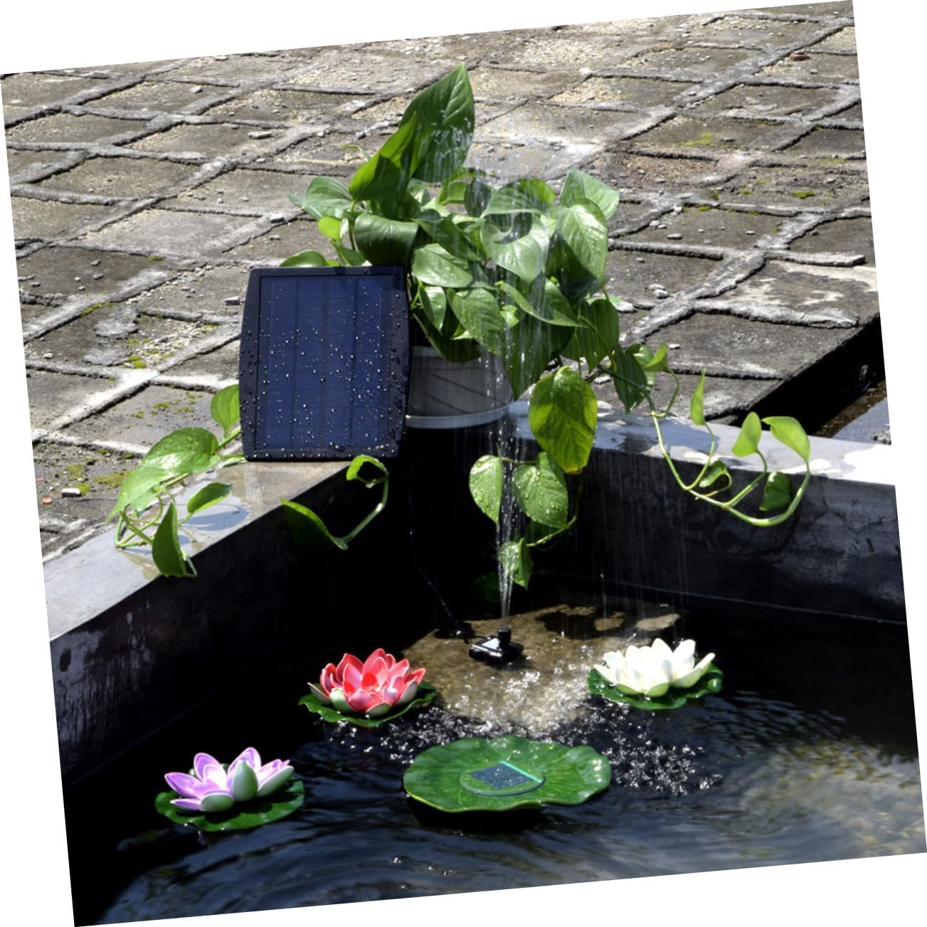 POPETPOP 2.5W Solar Water Fountain Pump for Outdoor Use Submersible Pool and Aquarium Maximum Flow H for Garden Decoration and Hydroponic Systems