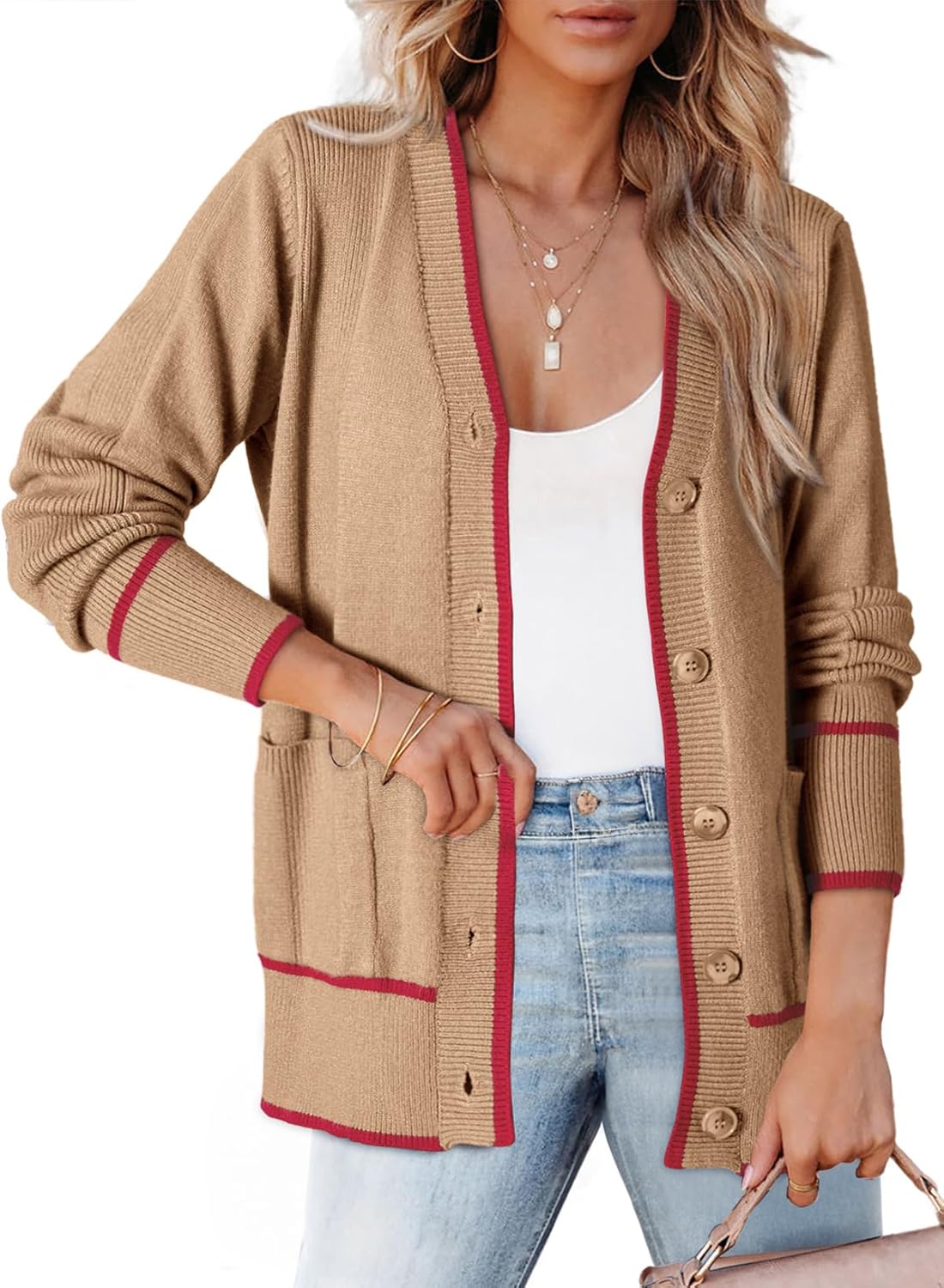 Dokotoo Short Cardigans for Women Color Blocked 2024 Fall Fashion Button Down Sweaters Winter Coats with Pockets Dokotoo Short Cardigans for Women Color Blocked 2024 Fall Fashion Button Down Sweaters Winter Coats with Pockets