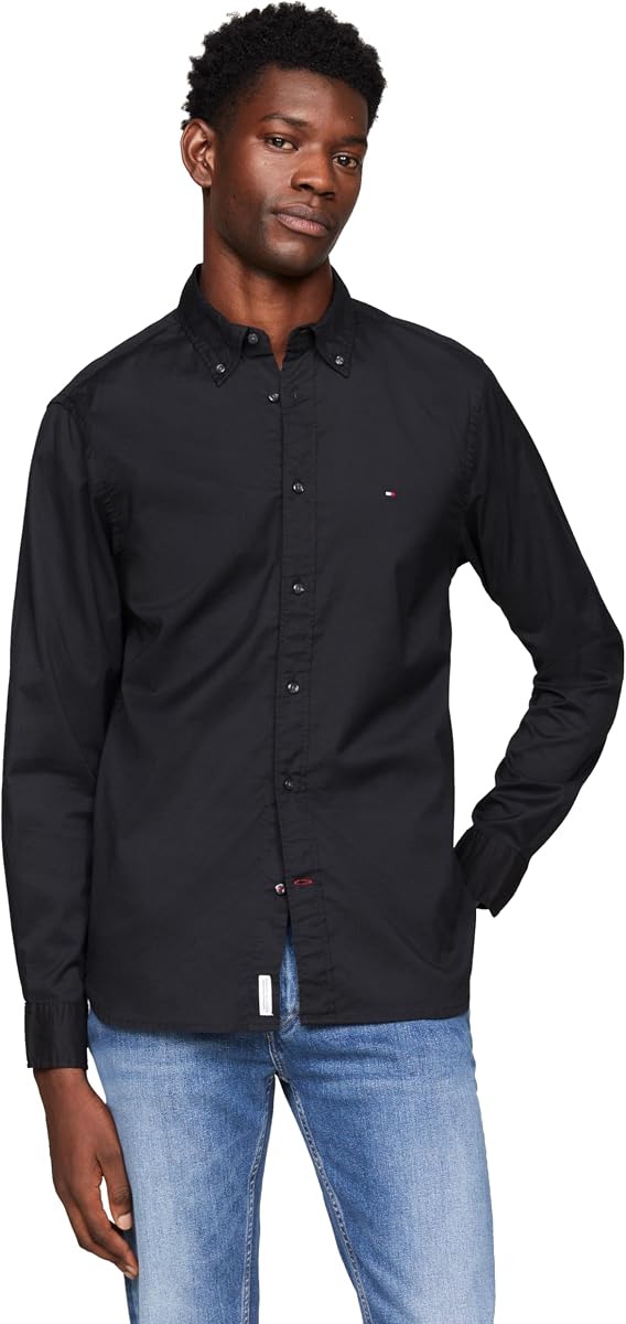 Tommy Hilfiger Men's Long Sleeve Poplin Shirts in Regular Fit, Men's Button Down Shirts, Also Available in Big and Tall