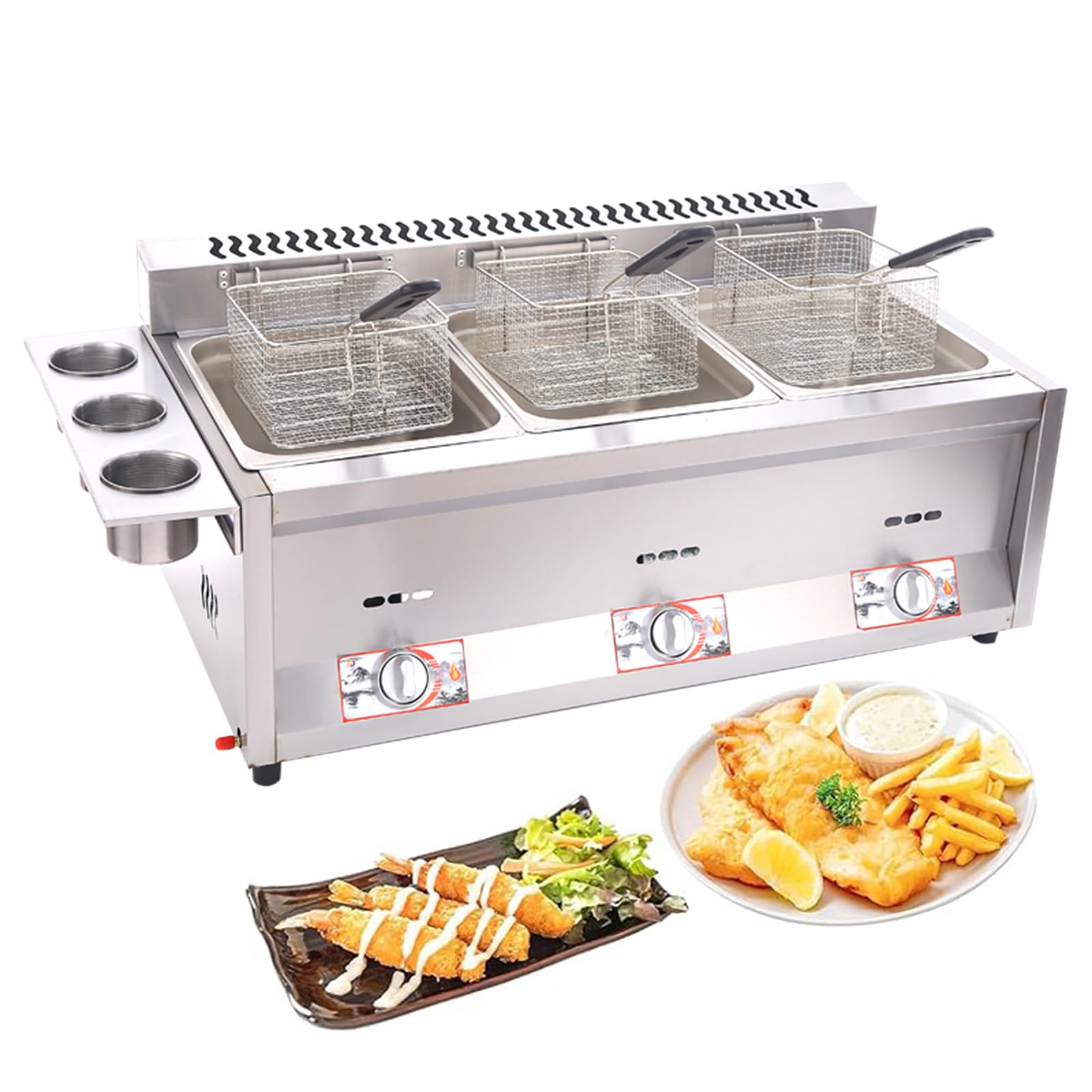 Freidora comercial de gas GLP para encimera, Freidoras de aceite de 18L con 3 cestas y tapas, para Fritas, Restaurante, Hogar, Cocina