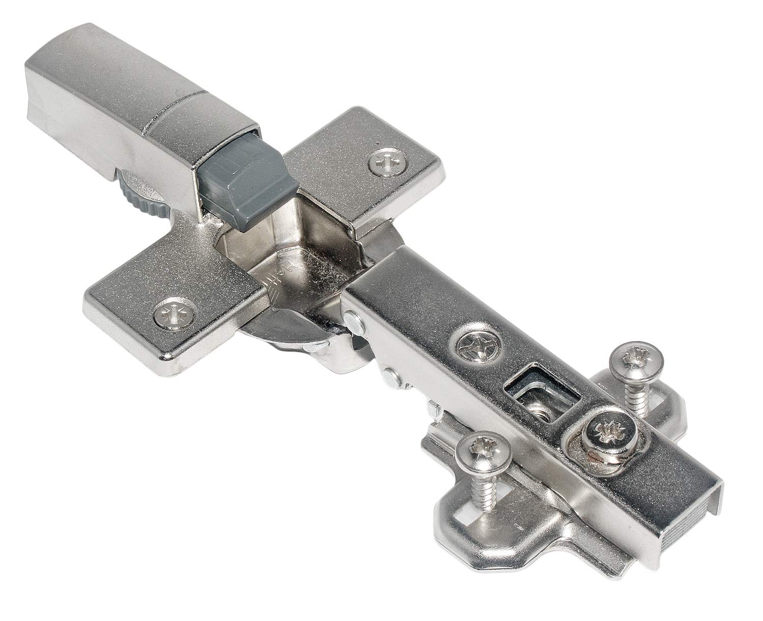 Hkb Silver Hettich 1 Piece Hinge Cup Mute, Zinc Die-Cast Nickel-Plated, Modern Style, 35 Mm Diameter, 110° Offset, Cross Mounting Plate, Item No 20413