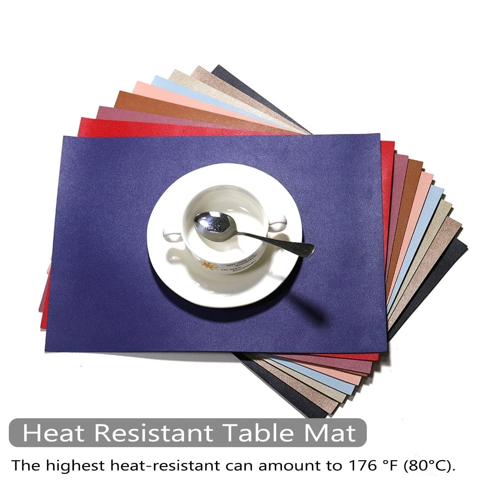 Manteles reversibles de piel sintética, resistentes al calor y lavables, para cocina, comedor y decoración exterior, 43 x 30 cm (Water Blue,Set of 6)