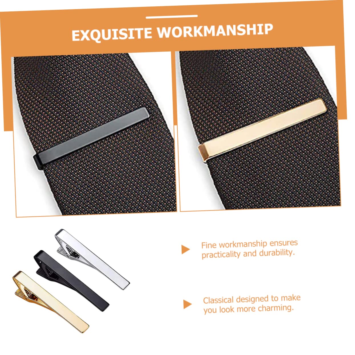Pinza para Corbata de Camisa 3piezas Cobre Clip de Corbata para Hombre