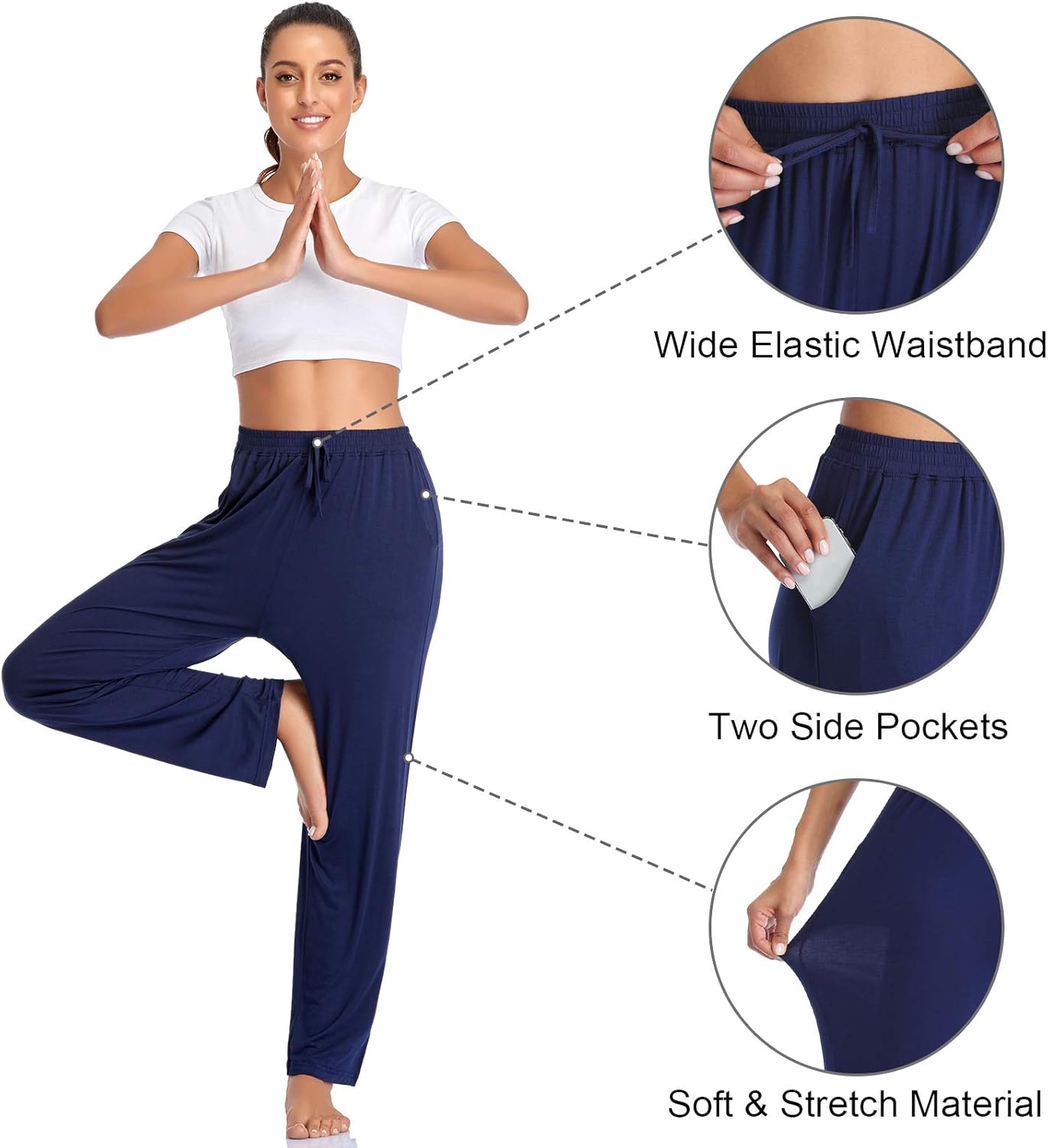 ASIMOON Women's Yoga Pants Soft Comfy Stretch Loose Straight Casual Athletic Pants Running Workout Lounge Pants with Pockets - Image 4