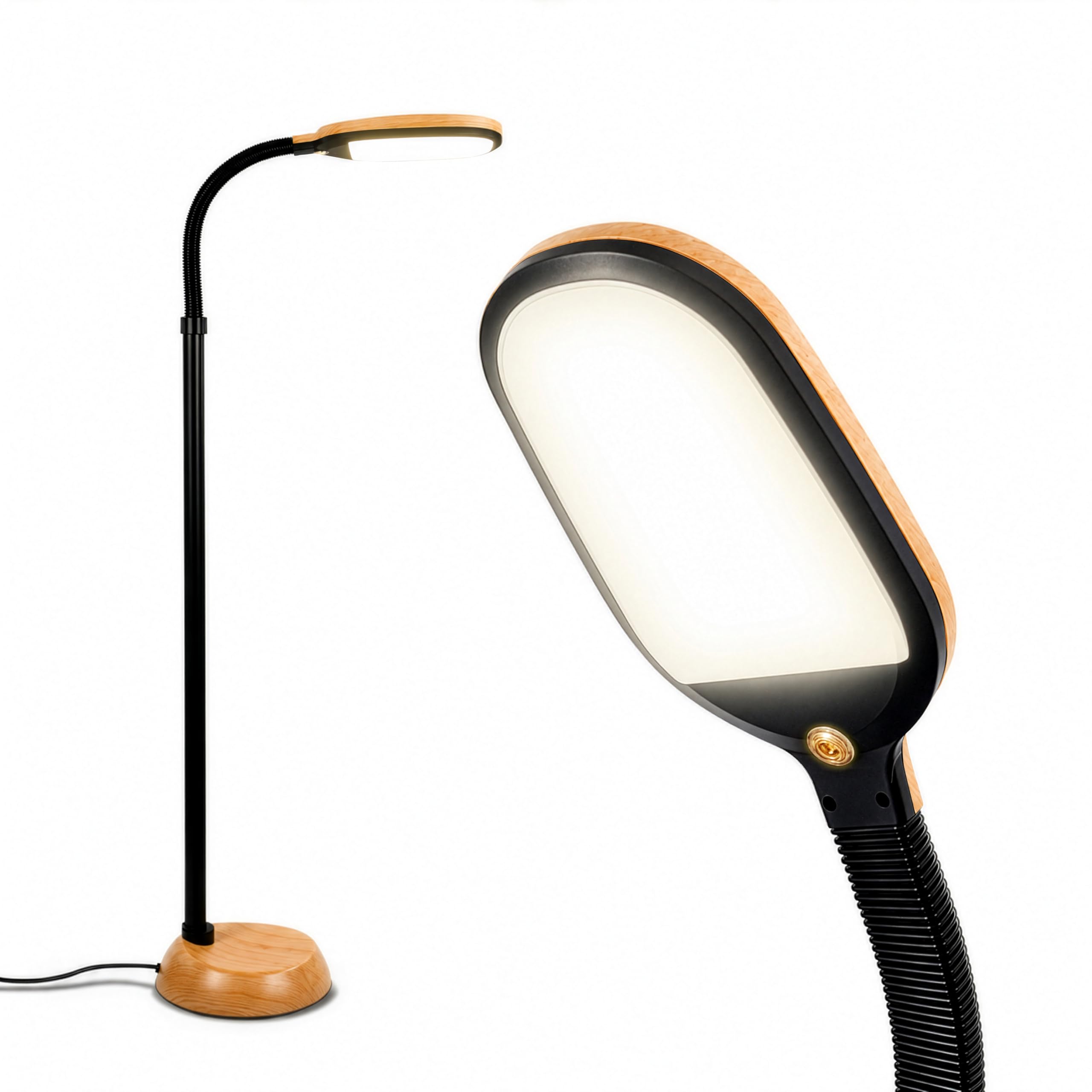 Brightech Litespan - LED Floor Reading Lamp, Modern Wooden Style