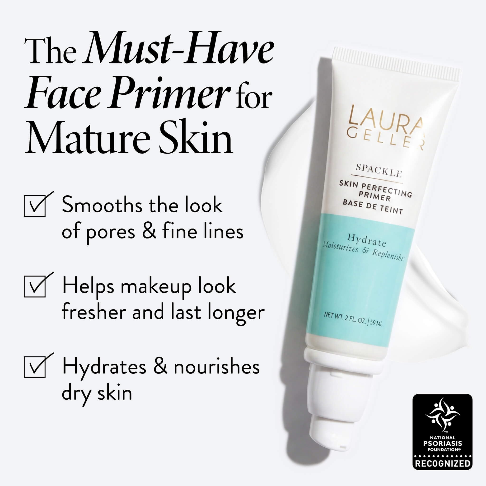 LAURA GELLER NEW YORK Hydrate Spackle Base Hydratante Perfectrice de Peau Sèche, Base de Maquillage, Primer de Maquillage, Beurre de Karité, Aloe Vera, Lisse, Prépare la Peau au Fond de Teint, 56 ml