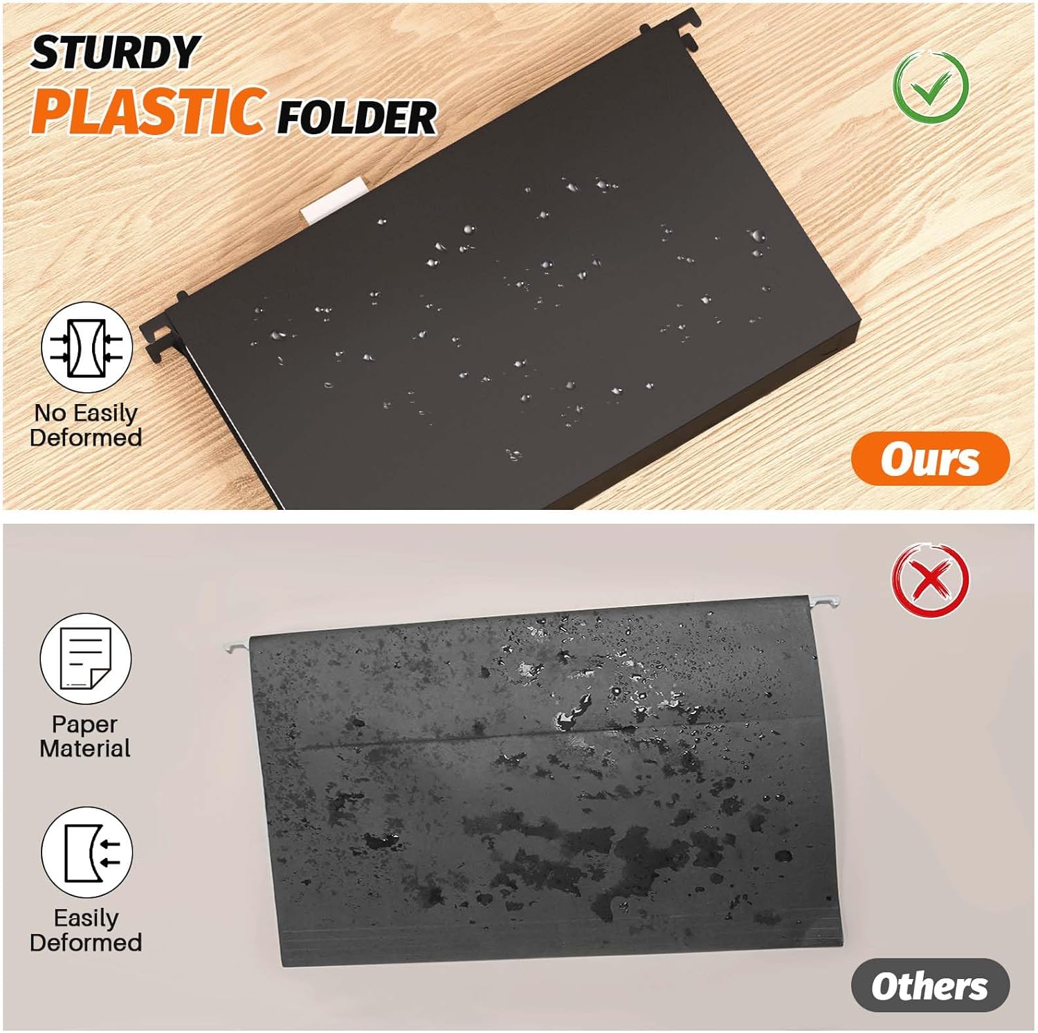 SHUTEX Extra Capacity Legal Size Plastic Hanging File Folders,12 Pack Reinforced Legal Size Hanging Folder with Heavy Duty 2 Inch Expansion,Filing Cabinet Folders,for Bulky Files, Medical Charts,Black