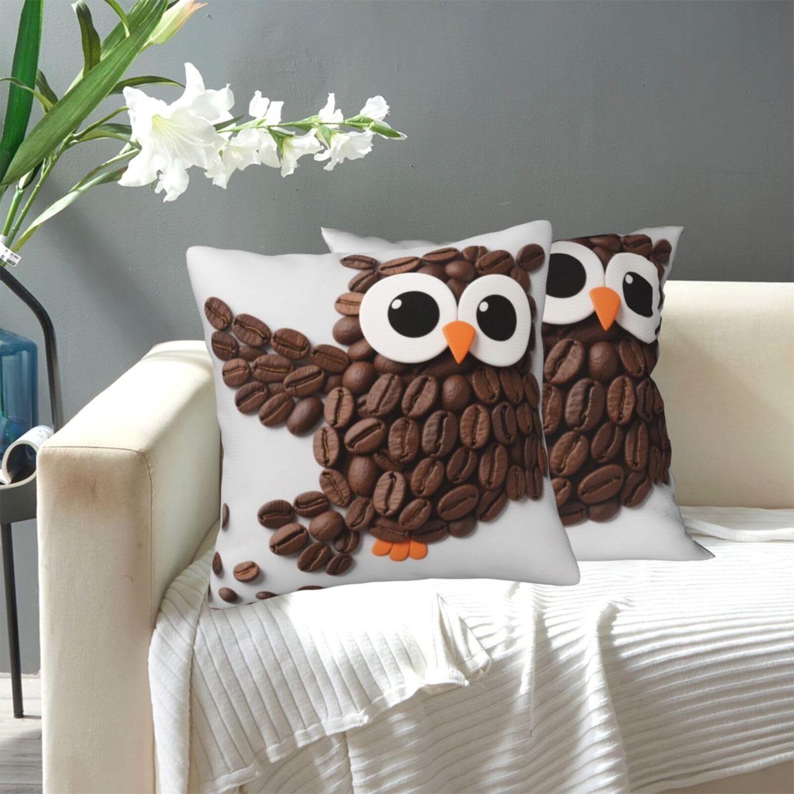 FekiLoot Decorative Throw Pillow Covers Modern Farmhouse Pillowcase Double Sided Cozy Cushion Cover for Sofa Couch Bed 16"X16" Cute Owls