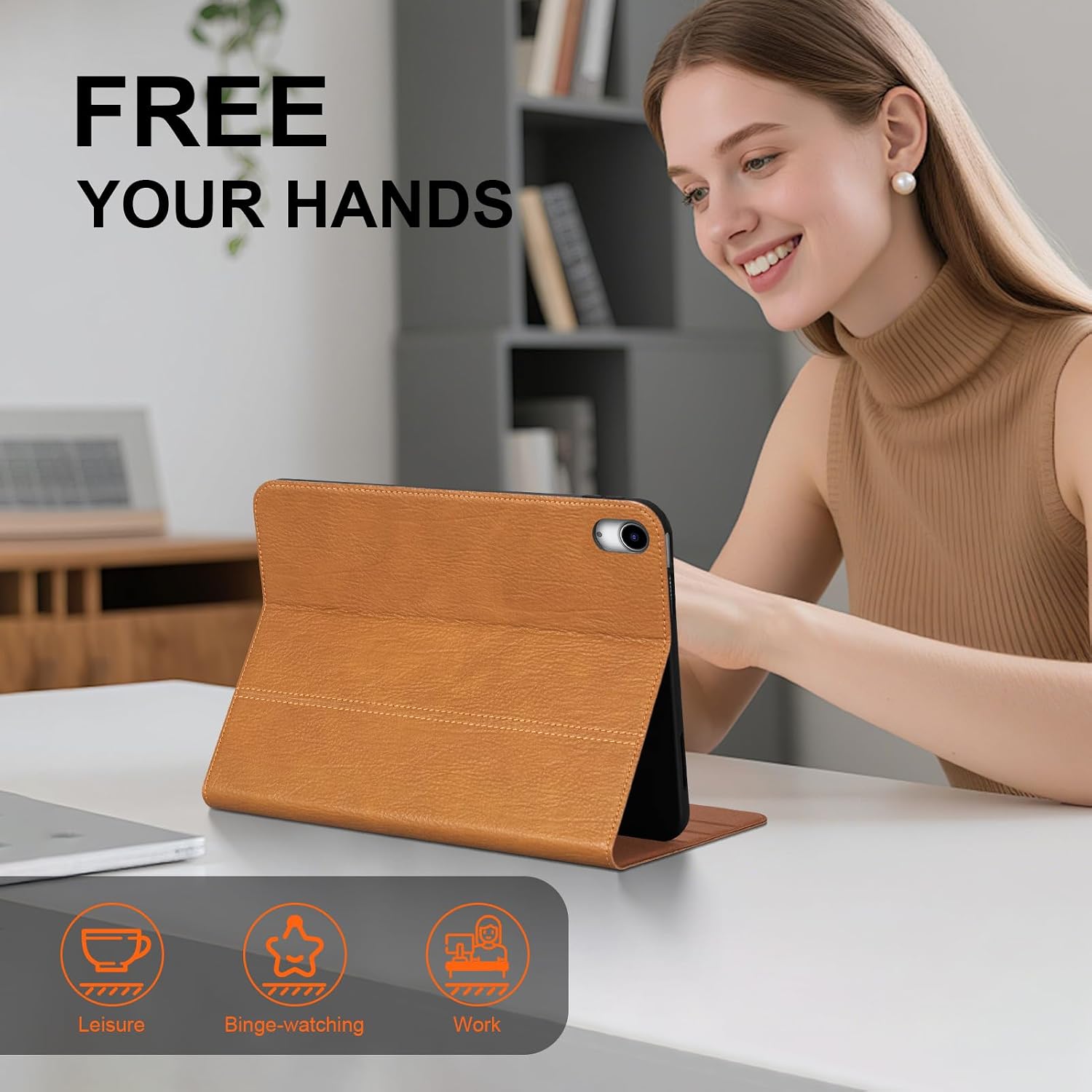Genuine Leather Case for iPad 11th/10th Gen (11"/10.9") 2025-2022| Slim Protective Cover with Adjustable Stand, Auto Wake/Sleep,| Vintage Yellow Brown