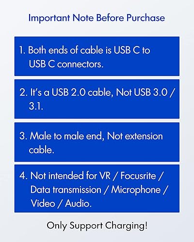 Miniatura 2 de Cable USB C a USB C de 20 pies, súper largo de 60 W USB 2.0 tipo C a C, cable de alimentación trenzado (sin datos) compatible con Samsung Galaxy,