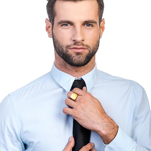Miniatura 8 de Anillo de motero enhong, sello, anillo de acero pulido sólido, para hombre, ideal como regalo, tamaño de 17-38cm, color oro, negro o plata