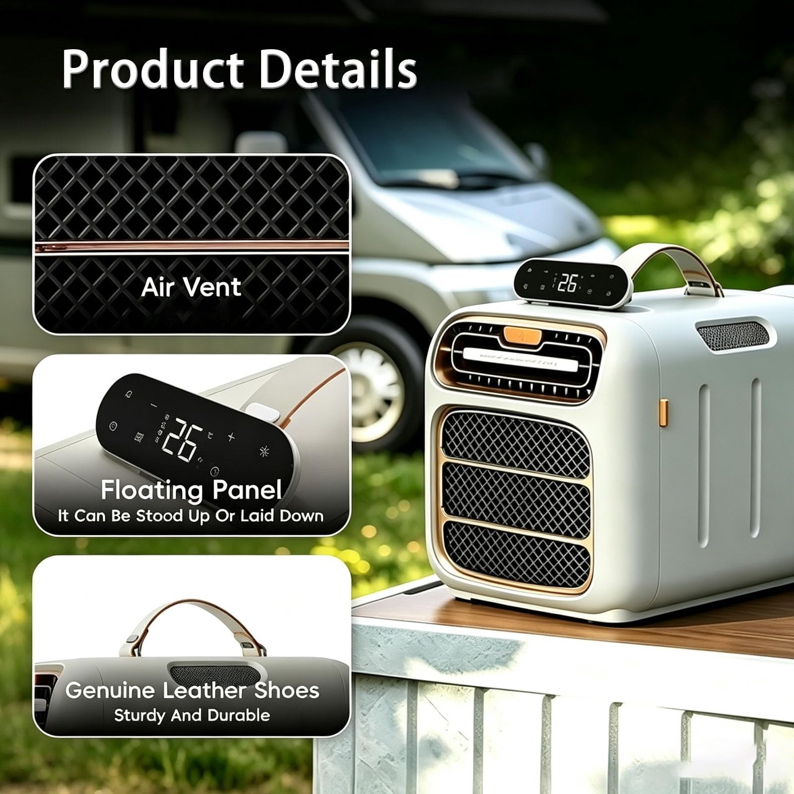 Aire Acondicionado Camping Portátil, Climatización Autocaravana 4800 BTU, Ventilador Enfriador Sin Tubo Evacuación con Deshumidificador para Caravana y Remolque