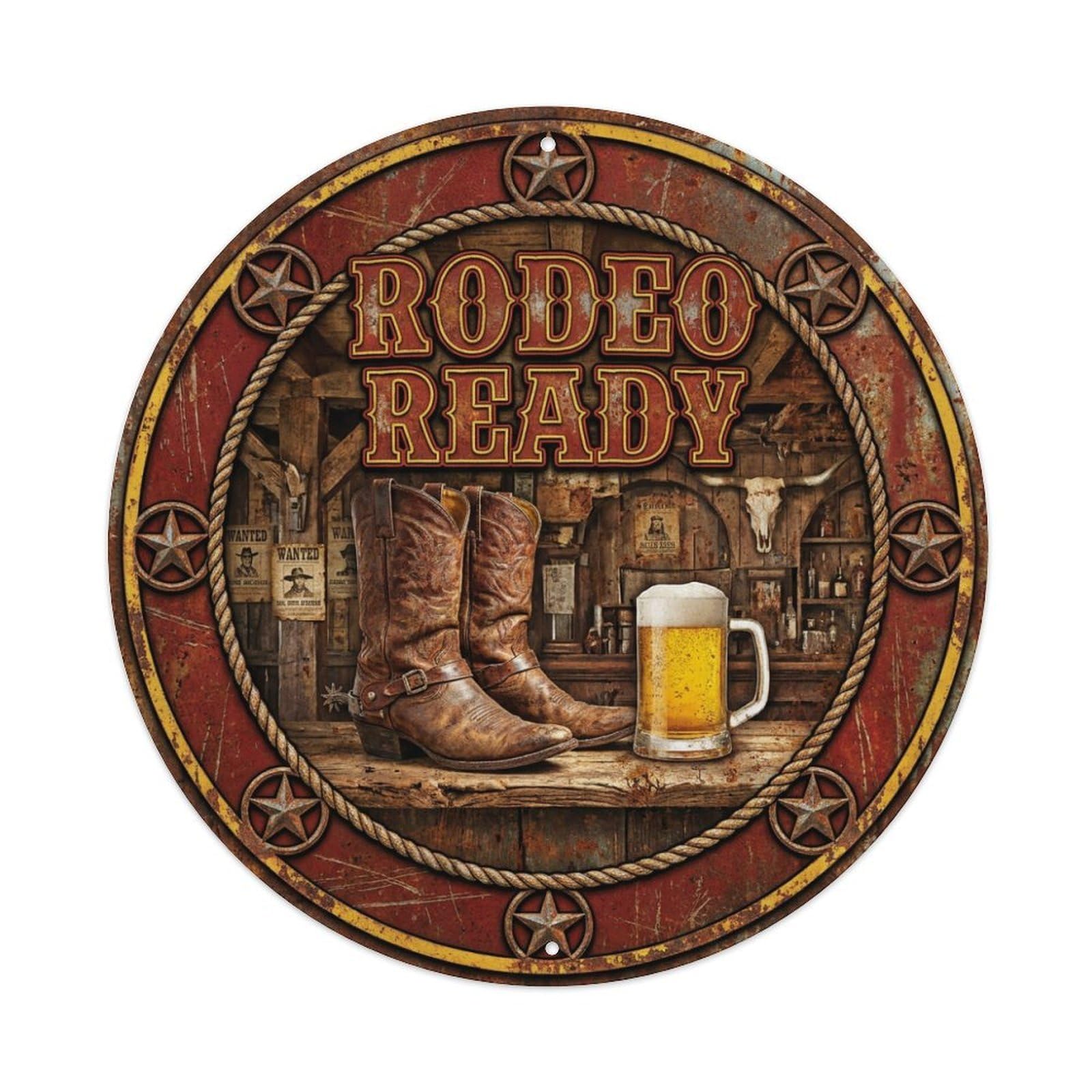 Vintage Beer Western Cowboy Rodeo Ready Retro Bar for Pub Metal Tin Sign