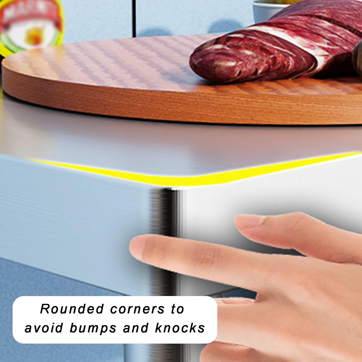 Removable Stainless Steel Work Table Adjustable Feet Rounded Corners Kitchen Prep Station Multi-Functional 3-Tier Workbench 4-fold Design Height 31.5"