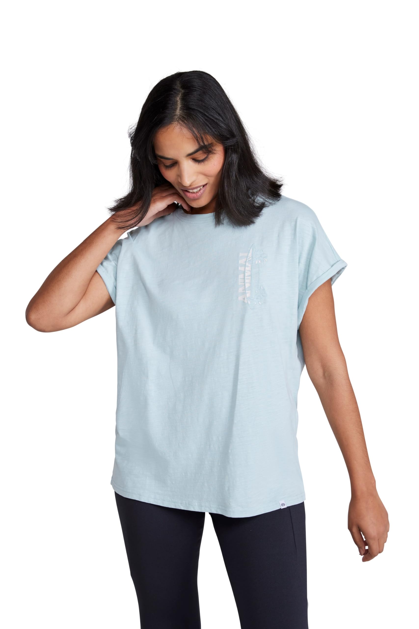 Animal Holly Women’s Cotton Logo T-Shirt - Lightweight, Breathable Casual Tee - Autumn, Winter Outdoors, Holiday, Walking, Hiking Light Blue Women's Size 6