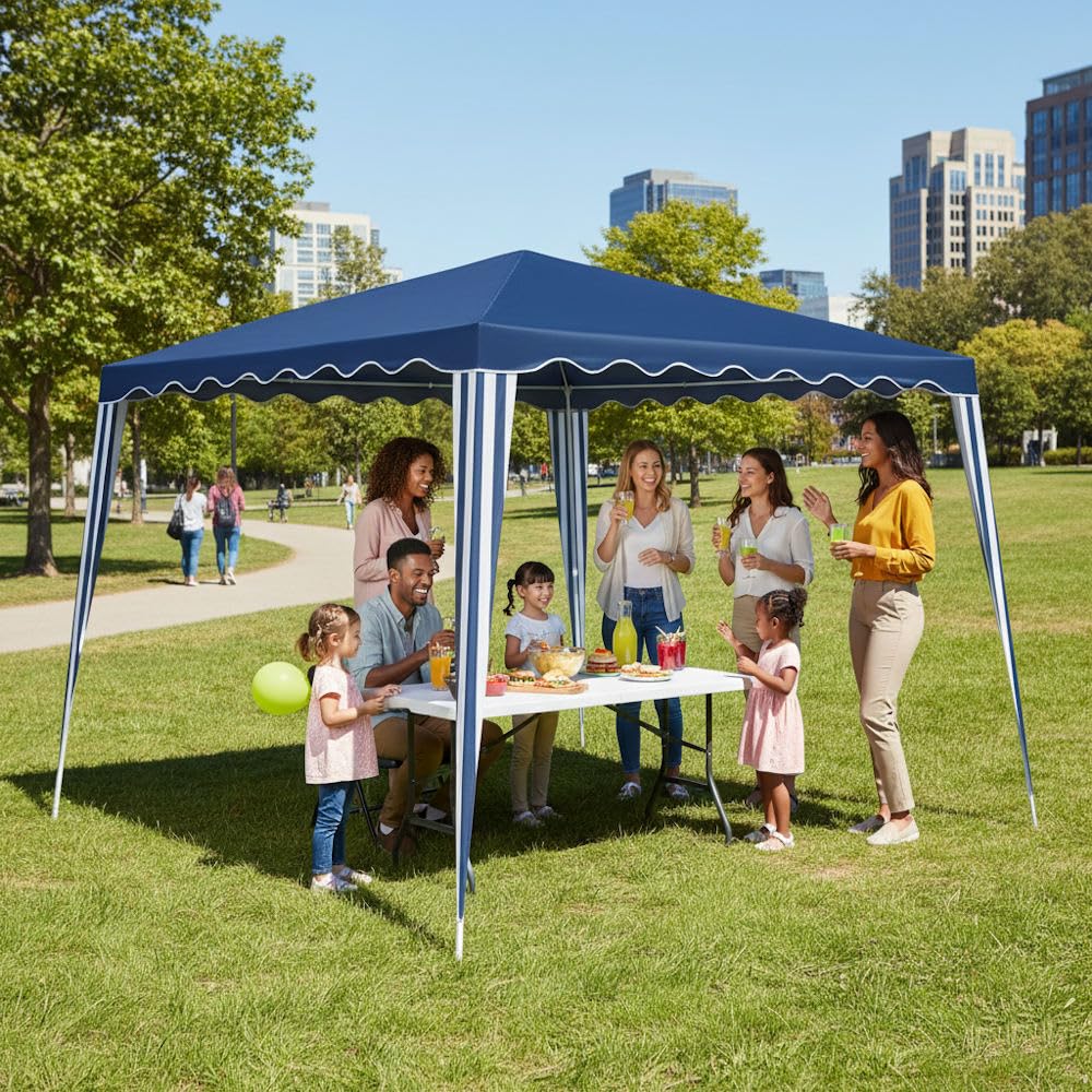 Carpa Cenador Gazebo Desmontable 3 x 3 m Azul | con Tubos de Acero de Alta Resistencia, Protección UV, Poliéster 140gr/m2 Resistente Lluvia| para Playa, Camping, Jardín, Patio, Terraza, Exteriores