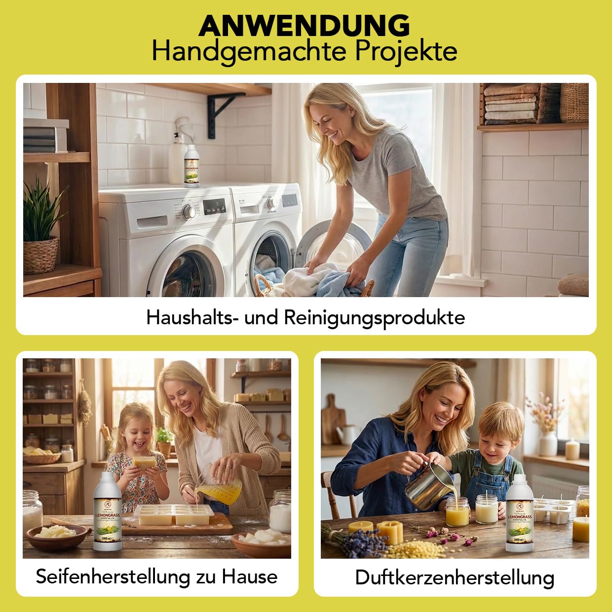 Ätherisches Zitronengrasöl 1000 ml - Cymbopogon Flexuosus - Reines Ätherisches Zitronengras Öl - für Diffusers und Duftlampen - Frischer Duft - für Aromakerze - Seife - Lufterfrischer - Aromatherapie